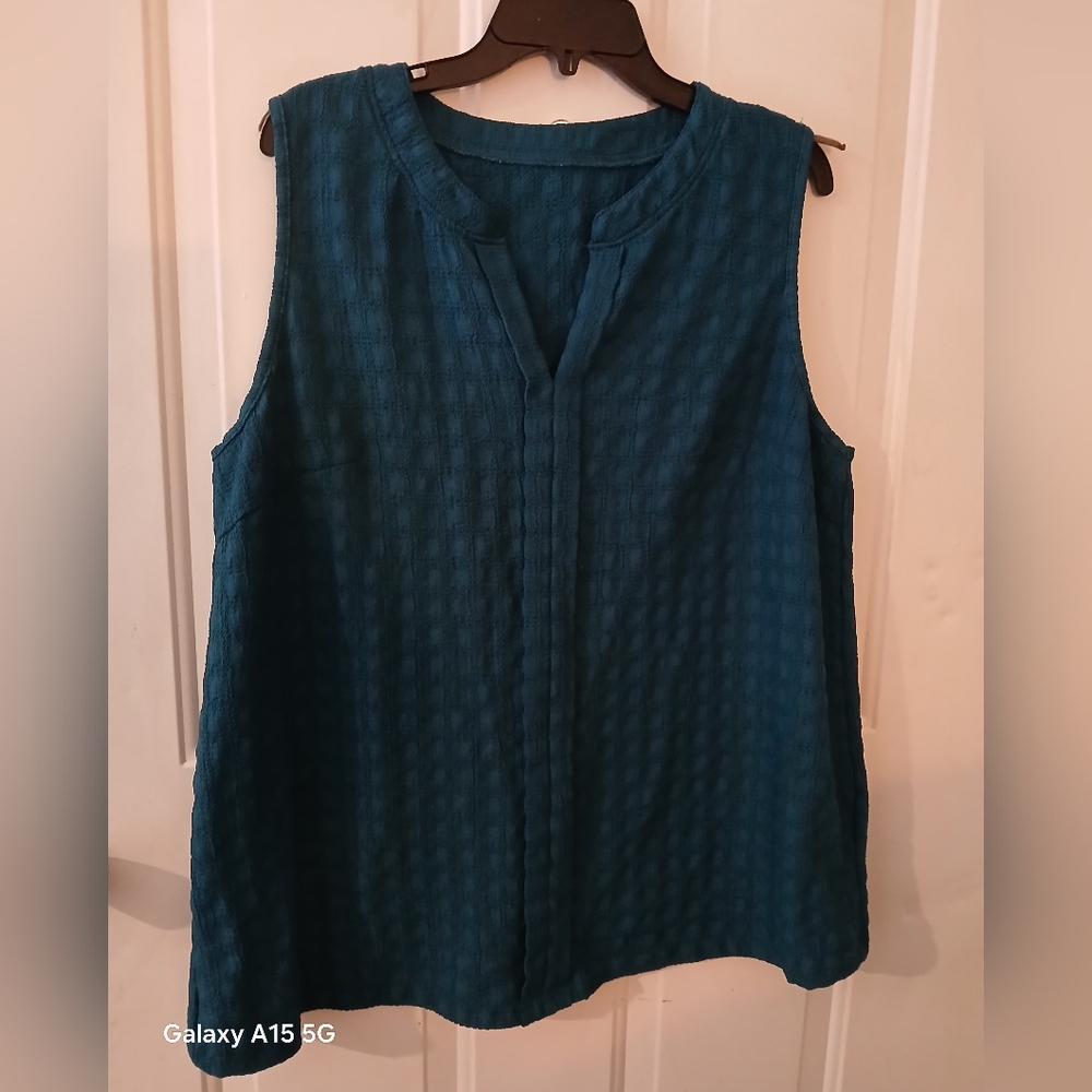 Dark Turquoise Mandiran Collar Sleeveless 3X Top (022226E)